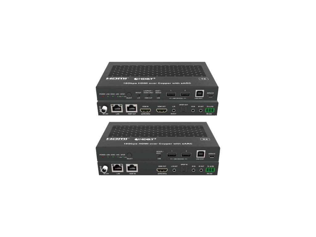 HDBaseT 3.0 transmitter and receiver pair with USB, eARC and gigabit Ethernet pass-through