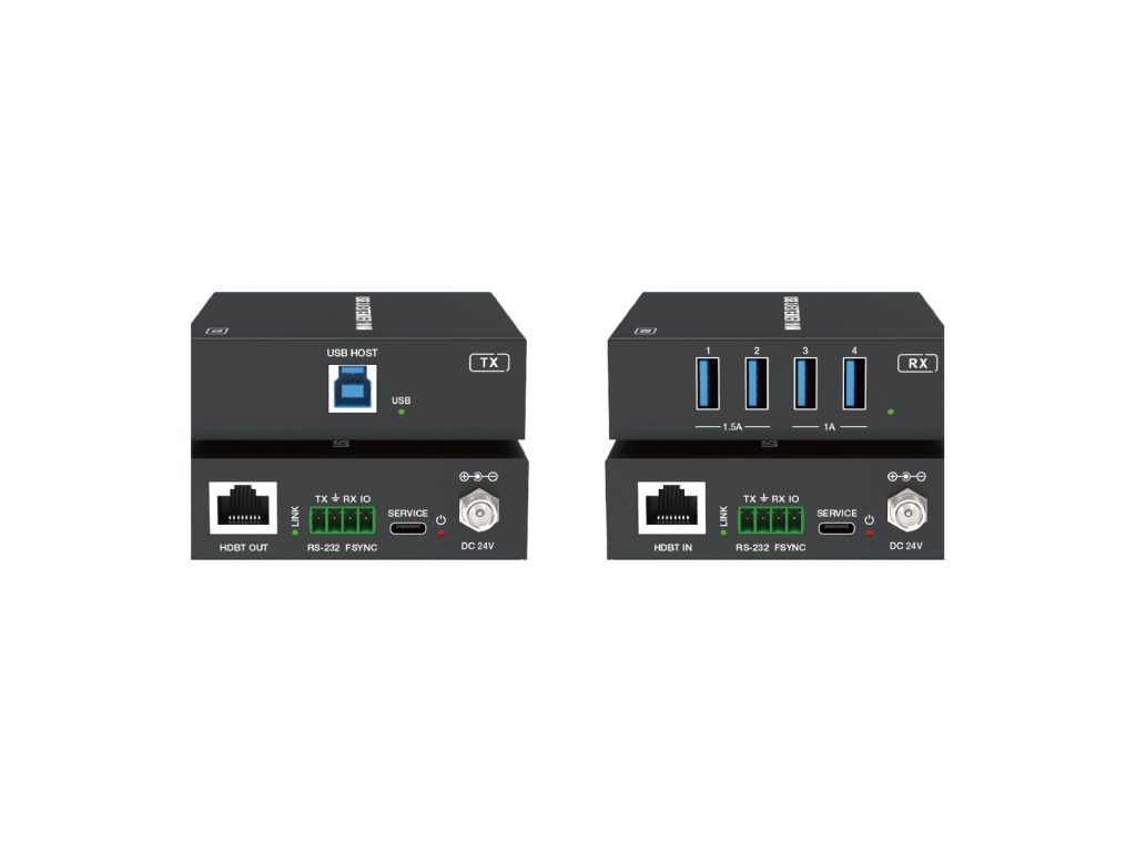 USB 3.2 transmitter and four-port receiver for extending USB 5Gbps over Cat6a cable