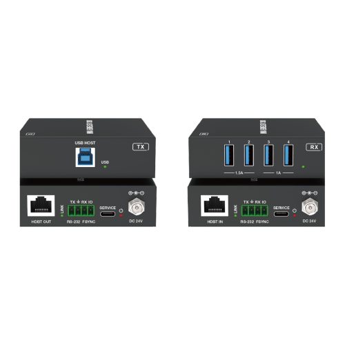 USB 3.2 transmitter and four-port receiver for extending USB 5Gbps over Cat6a cable